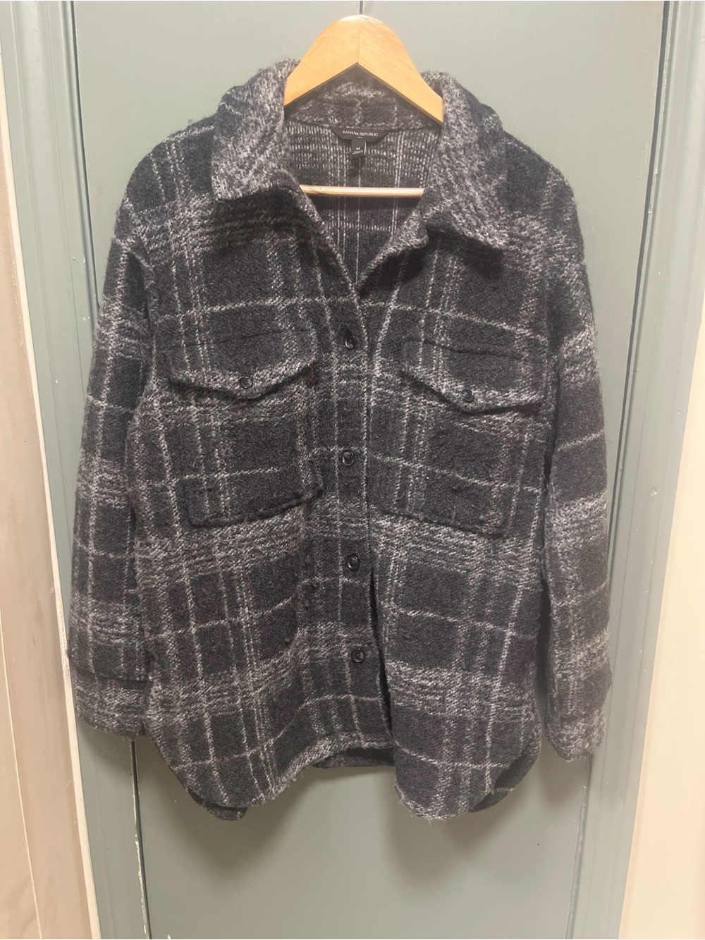 Banana Republic Black & Gray Plaid Utility Shacket